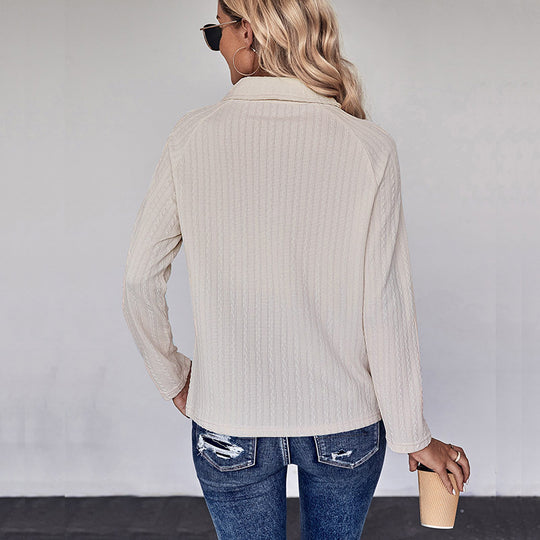 Damen Strickpullover mit modernem Kragen und Knopfleiste EB