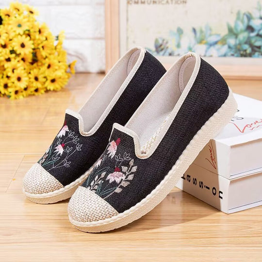 Damen Espadrilles mit floralem Stickdesign und rutschfester Jutesohle EB