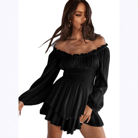 Damen Voluminöses Off-Shoulder Kleid mit voluminösen Ärmeln EB