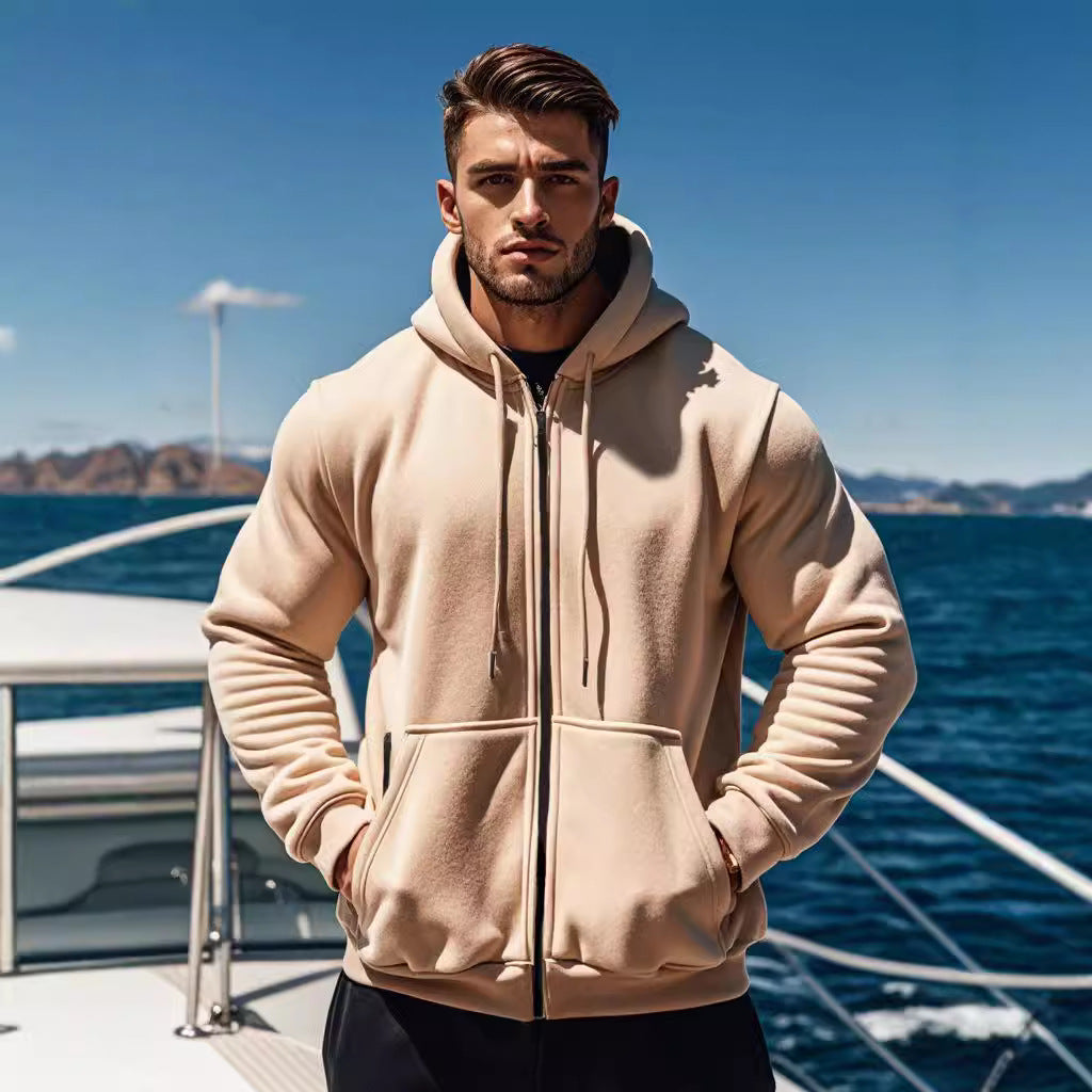Herren gemütlicher Kapuzenpullover mit Reißverschluss und Taschen EB