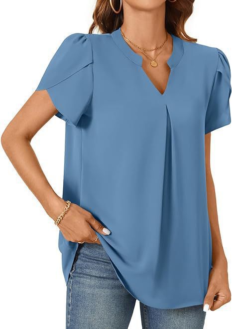 Damen Elegante Bluse mit V-Ausschnitt und Puffärmeln EB