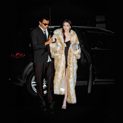 Damen Luxuriöser Oversized-Kunstfellmantel im Animal-Print EB