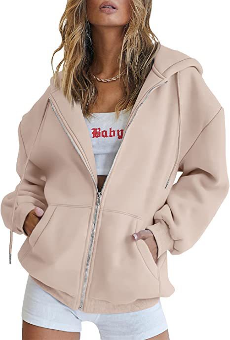 Damen nan übergroße Kapuzenjacke mit durchgehendem Reißverschluss und Kängurutaschen EB