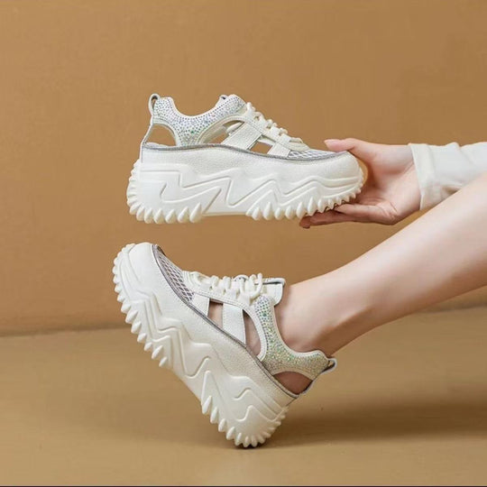 Damen Sportliche Plateau-Sneaker mit atmungsaktivem Mesh und rutschfester Sohle EB