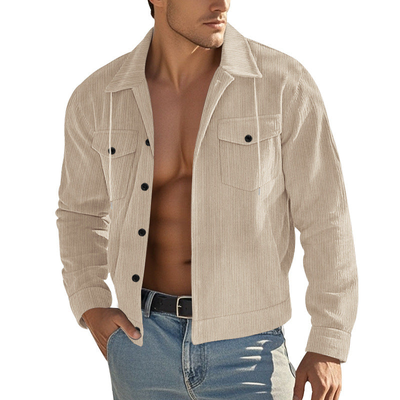 Herren nan Cord-Überhemdjacke mit Kentkragen, Druckknopfverschluss und aufgesetzten Brusttaschen EB