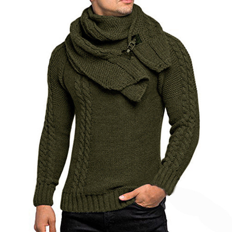 Herren Strickpullover mit elegantem Zopfmuster und modischem Schal EB