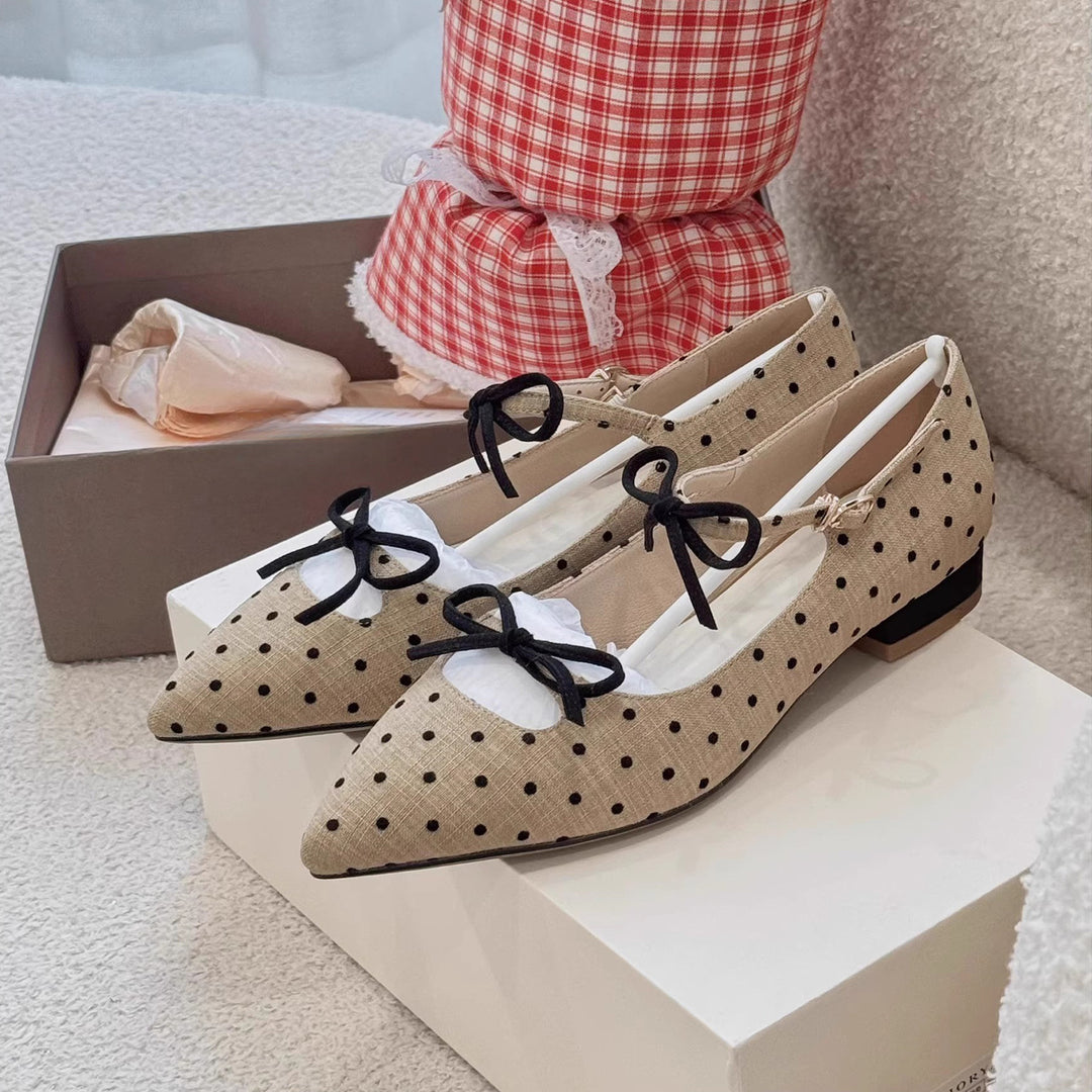 Damen Ballerinas mit eleganter Punktstruktur und dekorativem Schleifenakzent EB