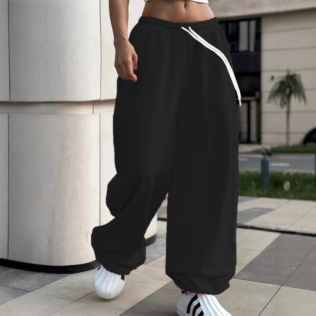 Damen nan weite Baggy-Jogginghose mit hohem Komfortbund, Kordelzug und elastischen Knöchelbündchen EB