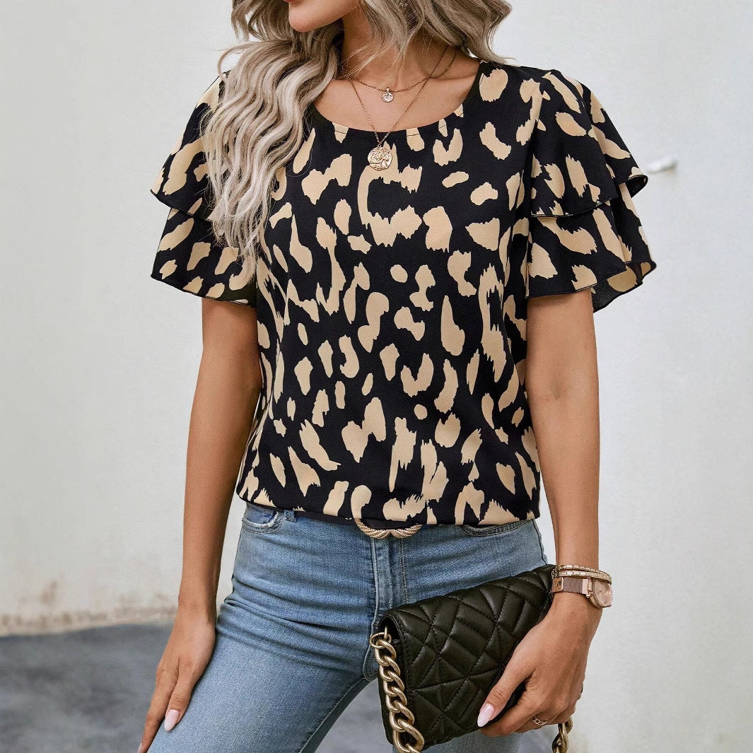 Damen Wickelbluse mit modernem Safari-Print EB