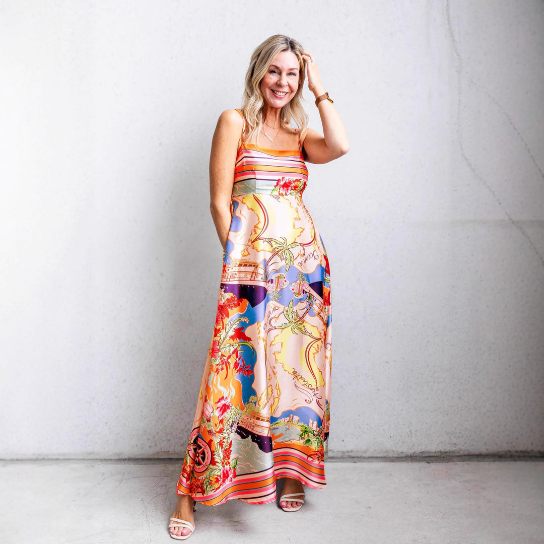 Damen Maxi-Kleid mit aufregendem Grafikdruck und verspieltem Design EB