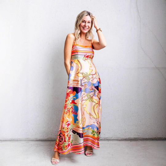 Damen Maxi-Kleid mit aufregendem Grafikdruck und verspieltem Design EB