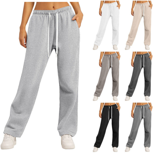 Damen nan lässige Loungehose mit geradem Bein extra langem Tunnelzug und tiefem Schritt EB