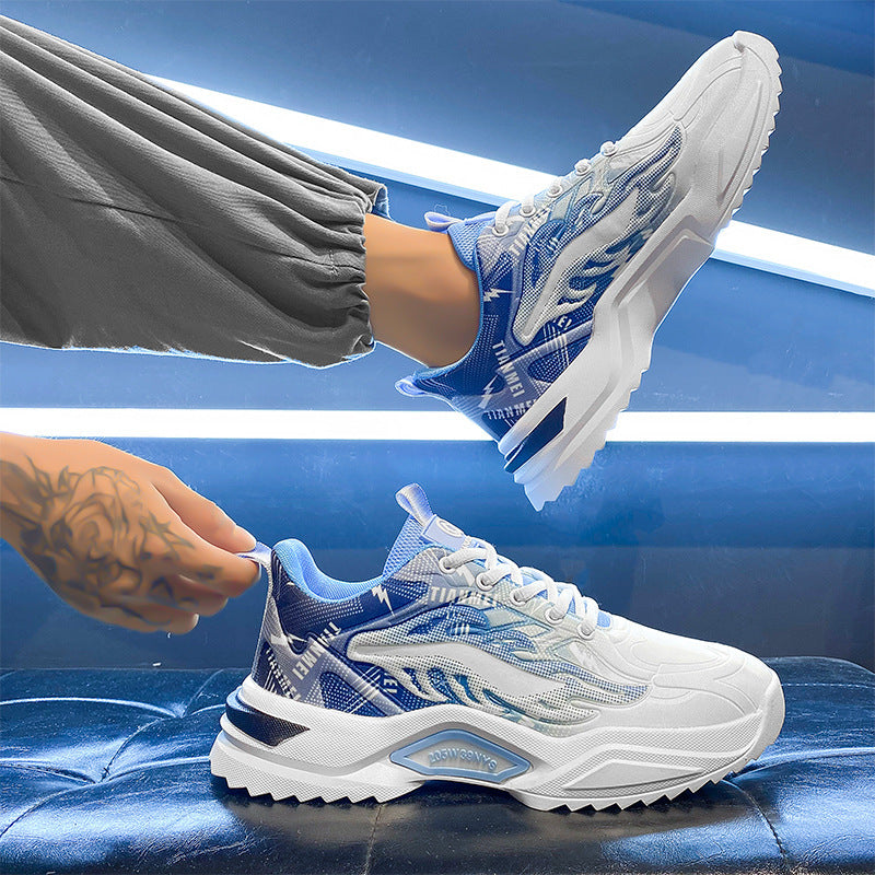 Unisex leichte Fashion-Plateau-Sneaker mit atmungsaktivem Mesh, dynamischem Wellenprint und gepolstertem Einstieg EB