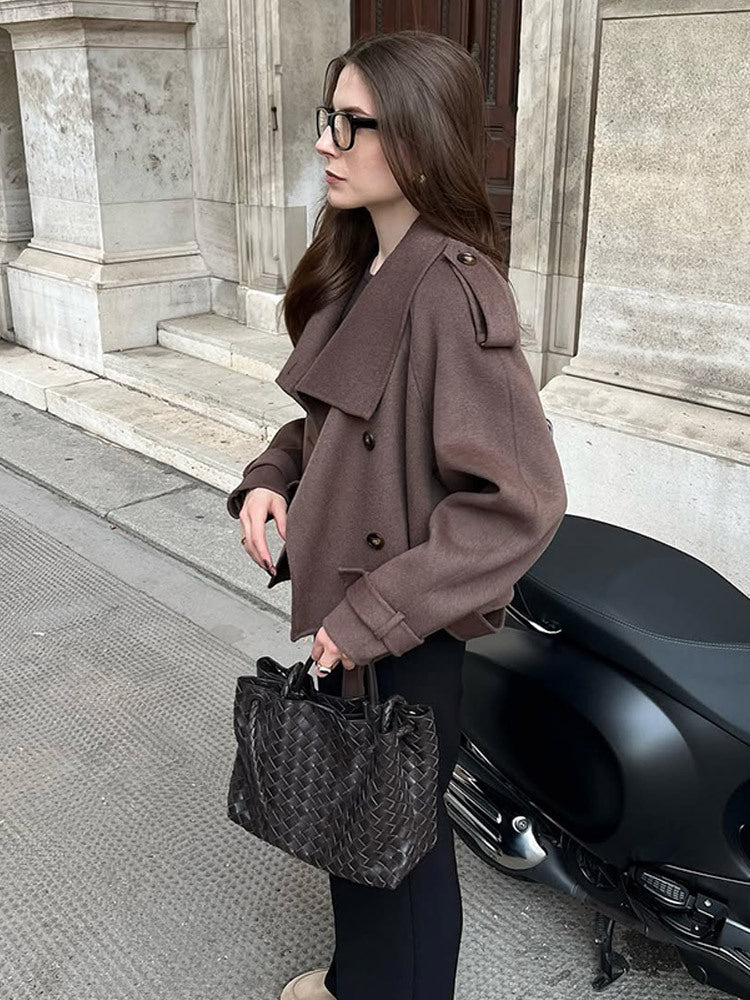 Damen lässige Oversized-Jacke mit doppelter Knopfleiste und breitem Revers EB