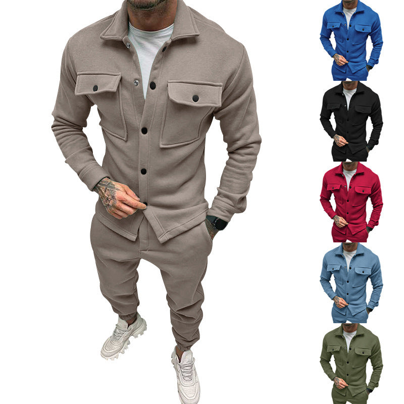 Herren sportliches Freizeit-Set mit modernem Kragen und praktischen Taschen EB
