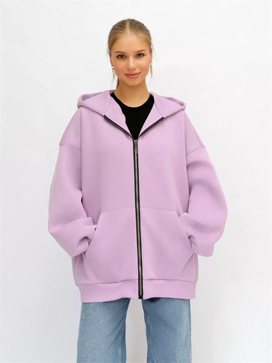 Damen lässiger Oversized Zip-Hoodie mit tiefen Taschen EB