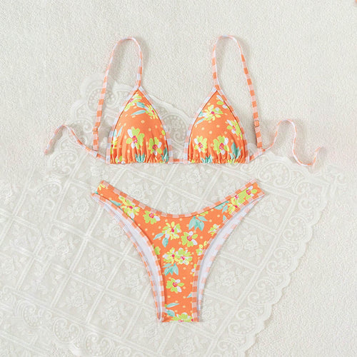 Damen Triangel-Bikini mit floralem Druck und verstellbaren Trägern EB