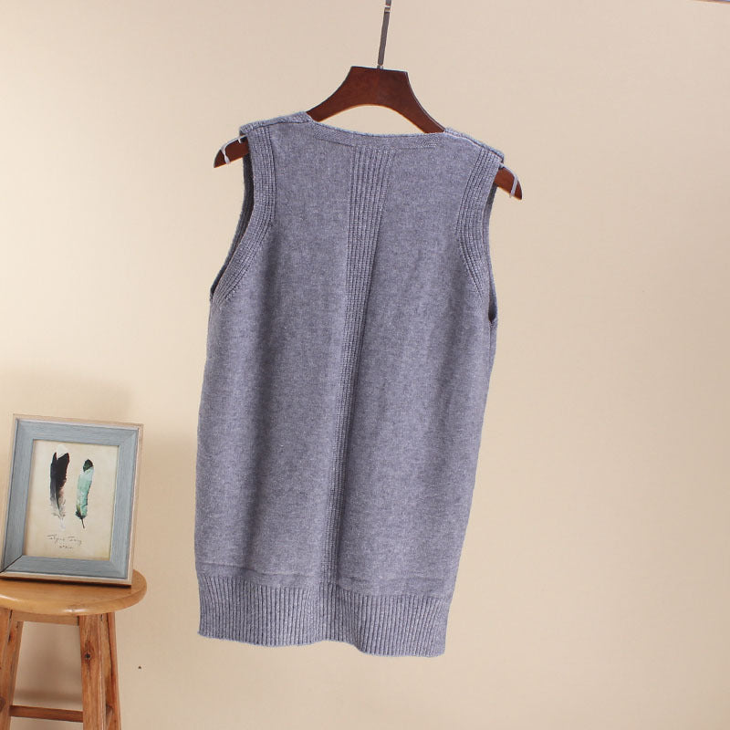 Damen Ärmelloses Stricktop mit V-Ausschnitt und Feinstrickstruktur EB