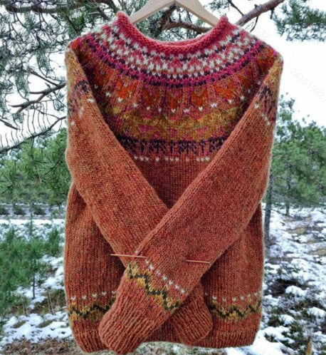 Damen nan Norwegerpullover aus Wollmix mit Rundhalsausschnitt und traditionellem Fair-Isle-Yoke EB