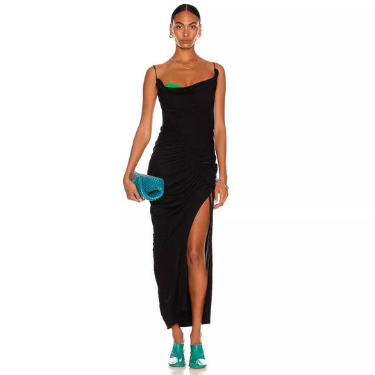 Damen drapiertes Maxikleid mit seitlichem Schlitz und asymmetrischem Schnitt EB