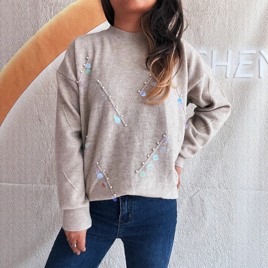 Damen Pullover mit modischen Perl- und Strassdetails EB