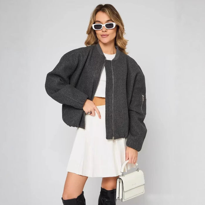 Damen modische Puffjacke mit praktischen Reißverschlusstaschen und elastischen Bündchen EB