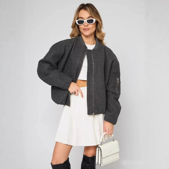 Damen modische Puffjacke mit praktischen Reißverschlusstaschen und elastischen Bündchen EB