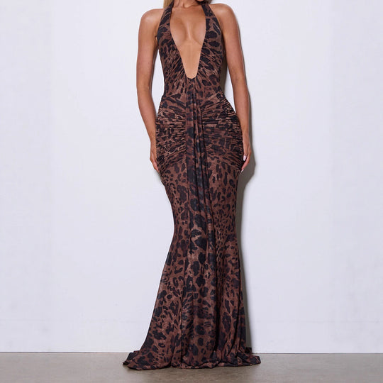 Damen Elegantes Glamour-Kleid mit tiefem V-Ausschnitt und Raffung EB