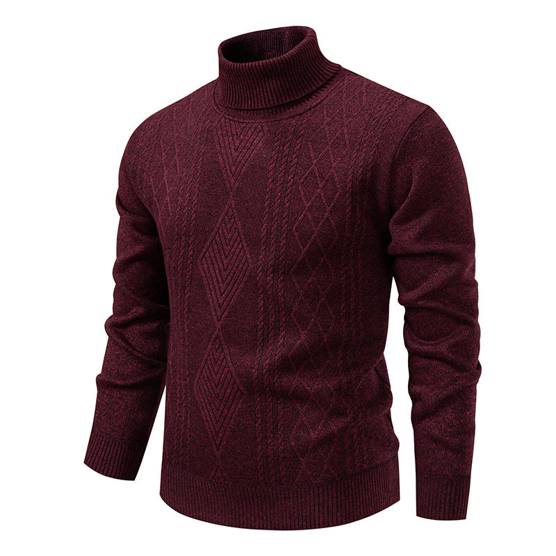 Herren nan Feinstrick-Rollkragenpullover mit strukturierter Zopfmuster-Struktur und körpernahem Schnitt EB