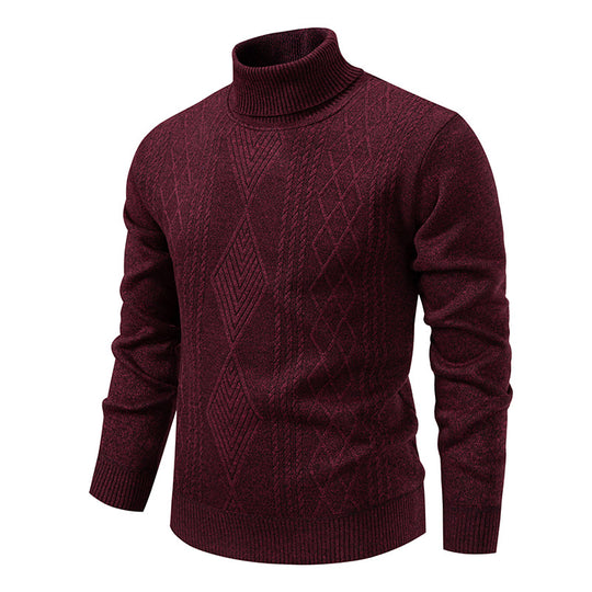 Herren nan Feinstrick-Rollkragenpullover mit strukturierter Zopfmuster-Struktur und körpernahem Schnitt EB