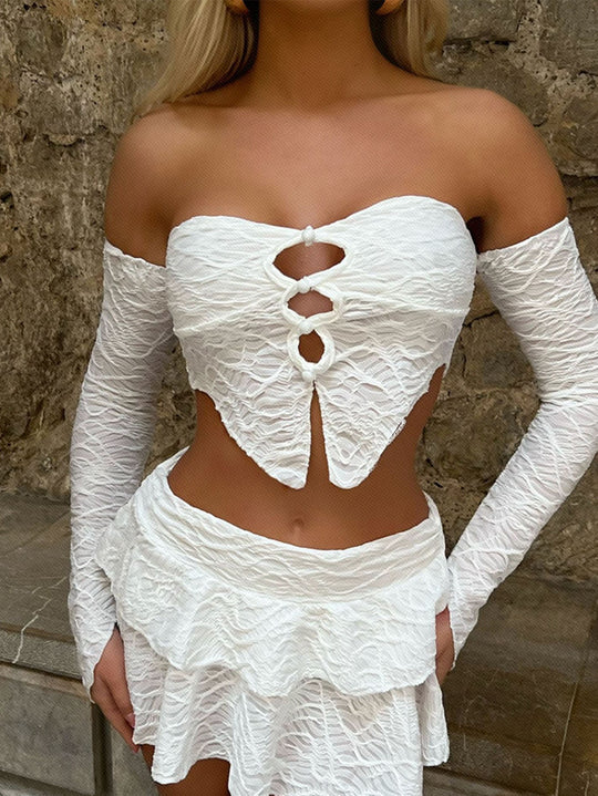Damen Cropped Oberteil mit einzigartigem Knotendesign und raffinierten Ärmeln EB