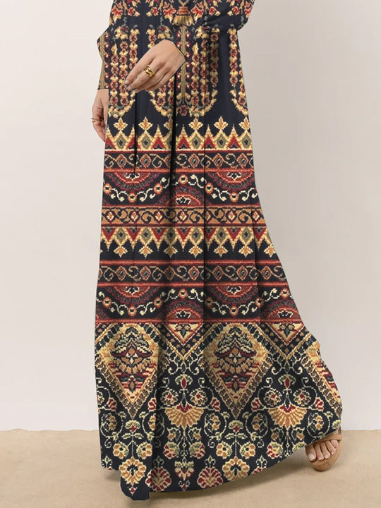 Damen Maxikleid mit elegantem Boho-Muster und voluminösen Ärmeln EB