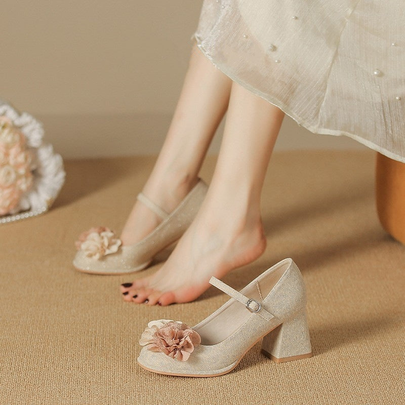 Damen elegante Abend-Schuhe mit blumiger Applikation EB