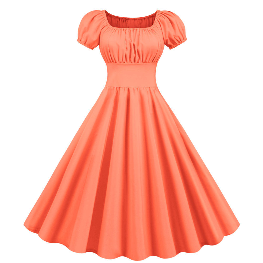 Damen A-Linien Kleid mit Puffärmeln und Taillierung EB