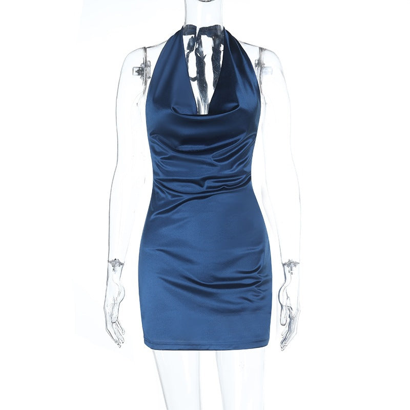 Damen figurbetontes Satin-Minikleid mit sexy Halterdesign EB