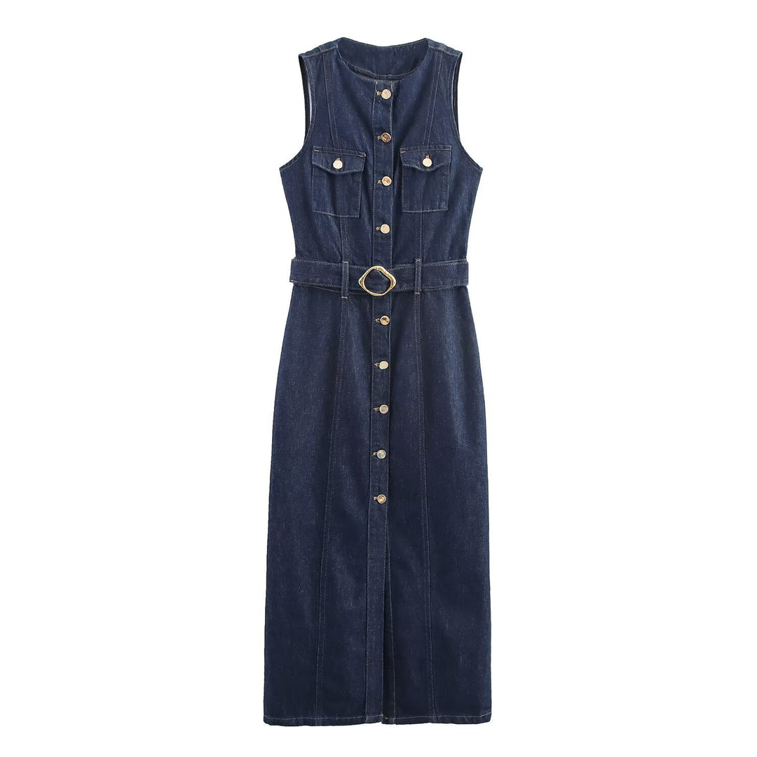 Damen Jeanskleid mit knopflosem Design und tailliertem Schnitt EB