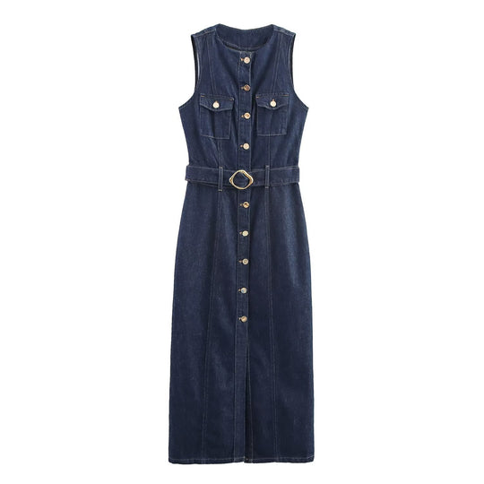 Damen Jeanskleid mit knopflosem Design und tailliertem Schnitt EB