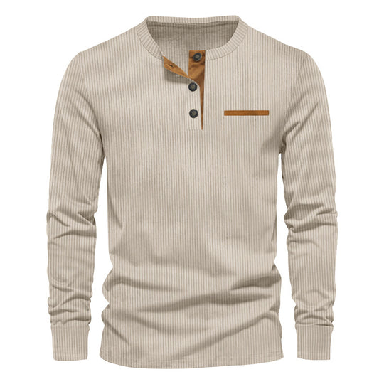 Herren strukturiertes Langarmshirt mit modischem Henley-Kragen EB