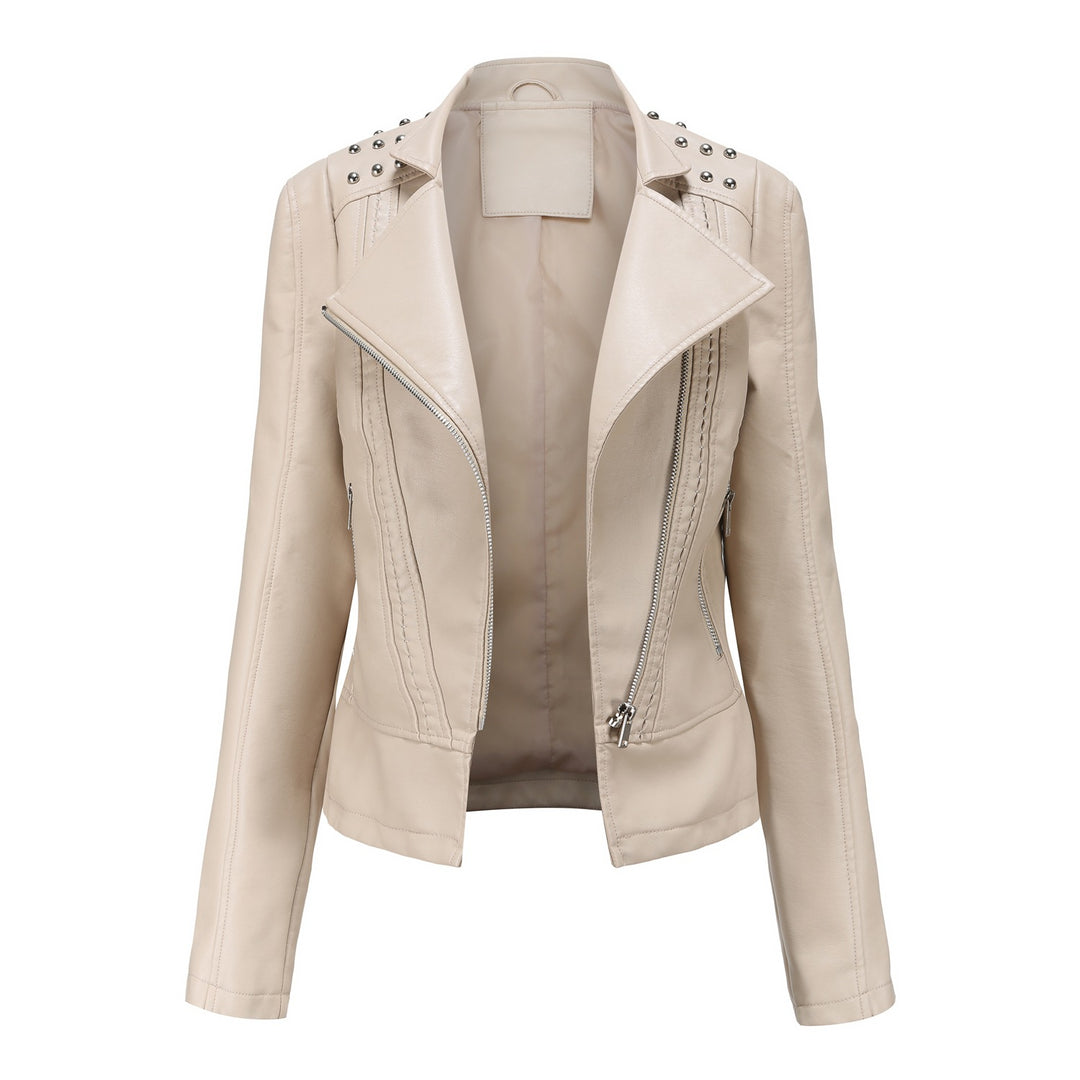 Damen nan Bikerjacke aus Kunstleder mit Nietenbesatz und asymmetrischem Reißverschluss EB