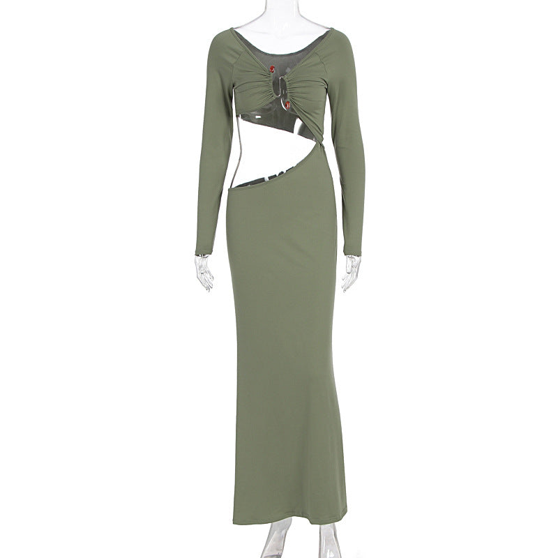 Damen atemberaubendes Wickelmaxikleid mit figurbetontem Schnitt und strategischen Cut-Outs EB
