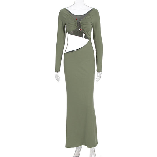 Damen atemberaubendes Wickelmaxikleid mit figurbetontem Schnitt und strategischen Cut-Outs EB