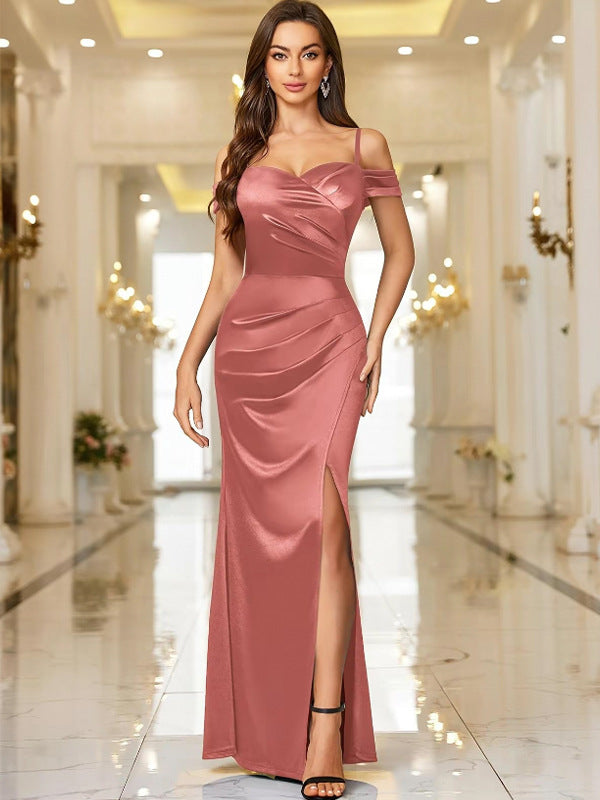 Damen Elegantes Maxikleid mit asymmetrischem Schnitt und Seitenschlitz EB