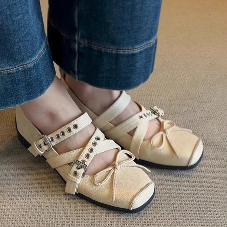 Damen Ballerina-Schuhe mit raffinierten Schnallen und elegantem Schleifendesign EB