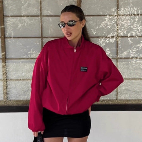 Damen Sportliche Oversized-Jacke mit hohem Kragen und Reißverschluss EB