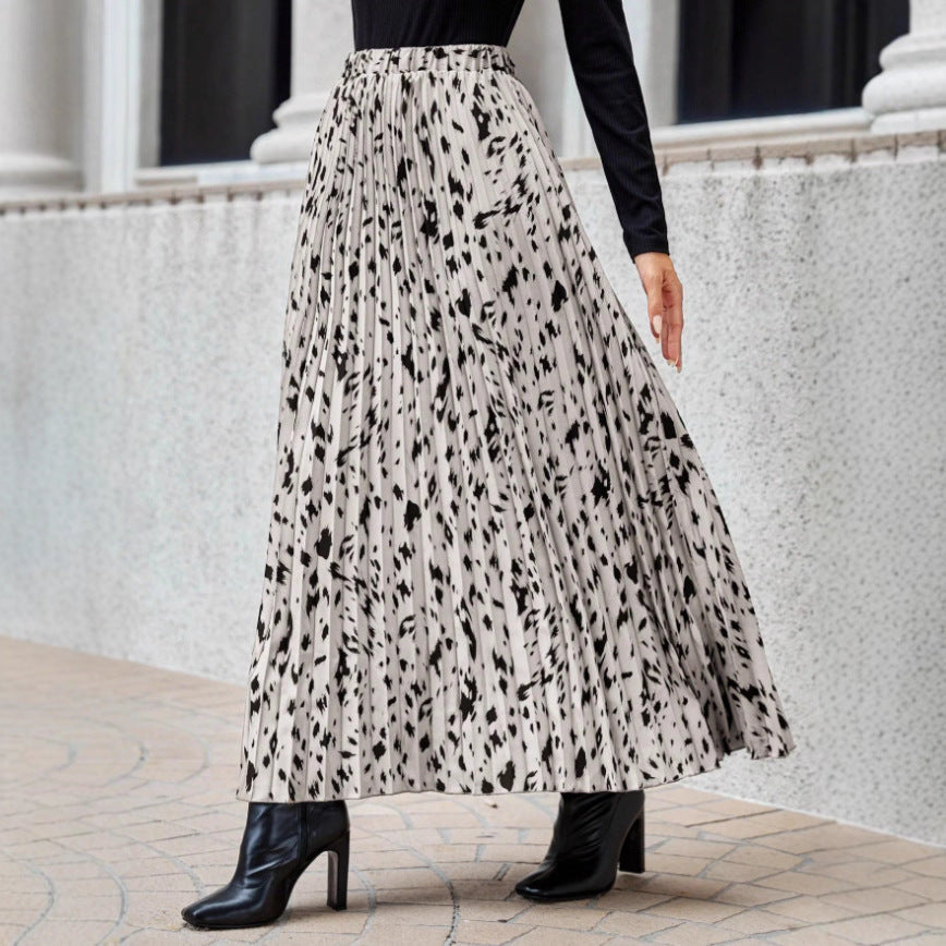 Damen Maxi-Faltenrock mit modischem Muster EB