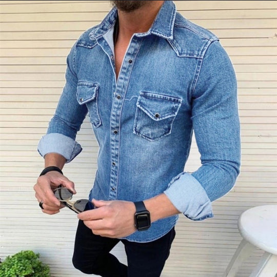 Herren Denim Hemd mit modernem Schnitt und praktischen Brusttaschen EB