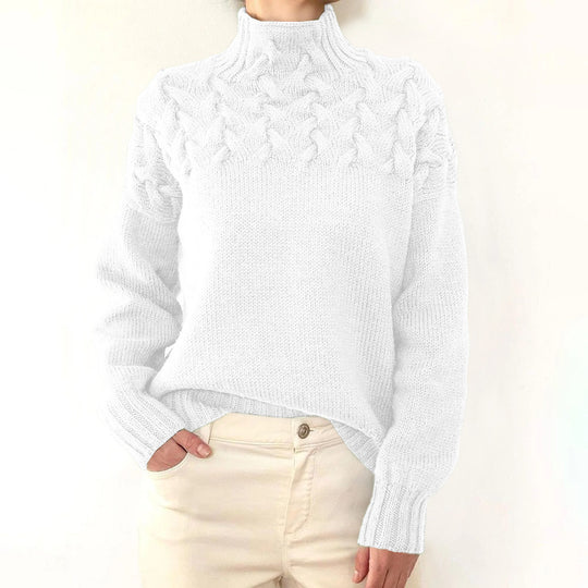 Damen Strickpullover mit hochgeschlossenem Kragen und trendigem Zopfmuster EB