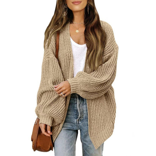 Damen lockerer Strickcardigan mit voluminösen Ärmeln und strukturiertem Design EB