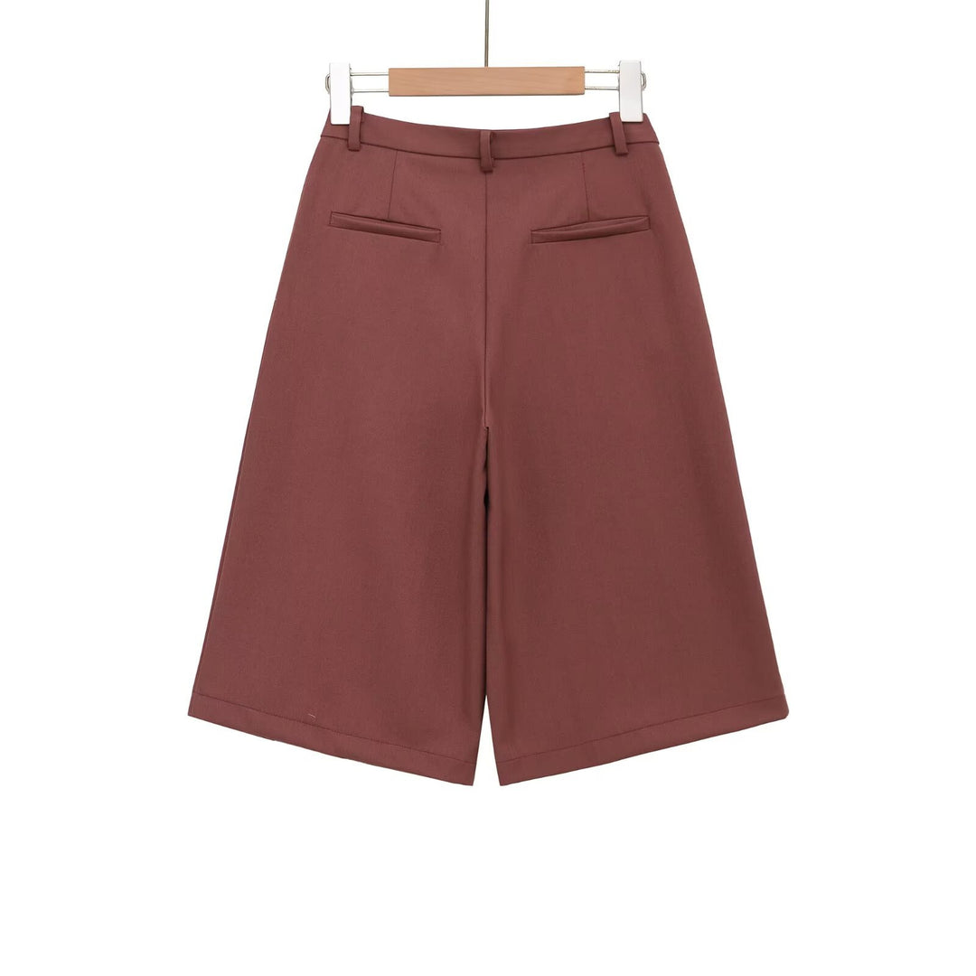 Damen weite Hochbund-Shorts mit eleganter Faltenlegung EB