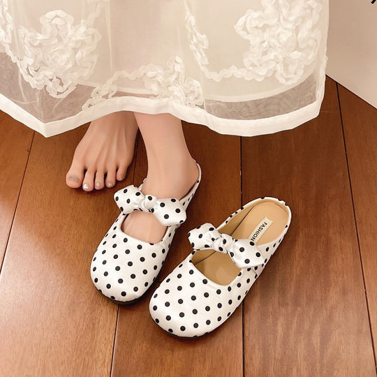 Damen elegante Mules mit Schleifenakzenten und Punktmuster EB